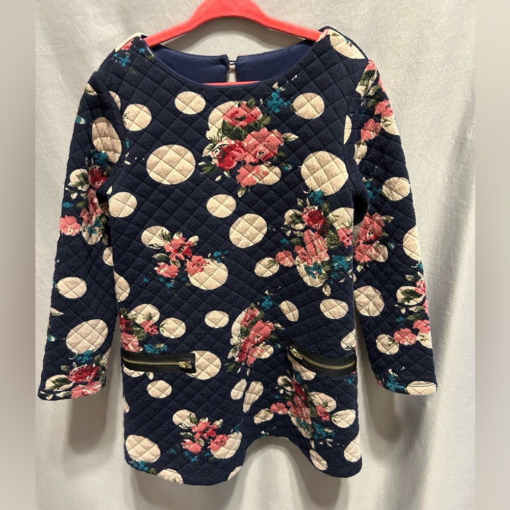 Pippa and Julie Navy Blue with Florals Long Sleeve Dress - Girls 5